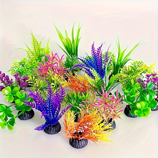 Colorful Ocean - 5-Piece Vibrant Aquarium Artificial Plant Set, Durable PVC, Realistic Fish Tank Decorations with Automatically Sinking Base