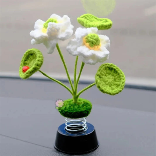 Creative Handmade crocheted freshness Lotus leaves and lotus flowers pots plants Car oranment  For girls gifts Home gardon decor