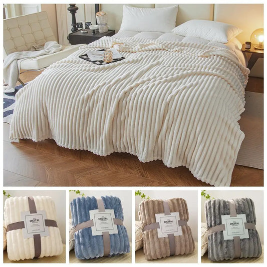 Ultra Soft Fleece Bed Throw Blankets for Lunch Rest Warm Plush Striped Blankets Soft Lightweight Breathable Blanket Gift