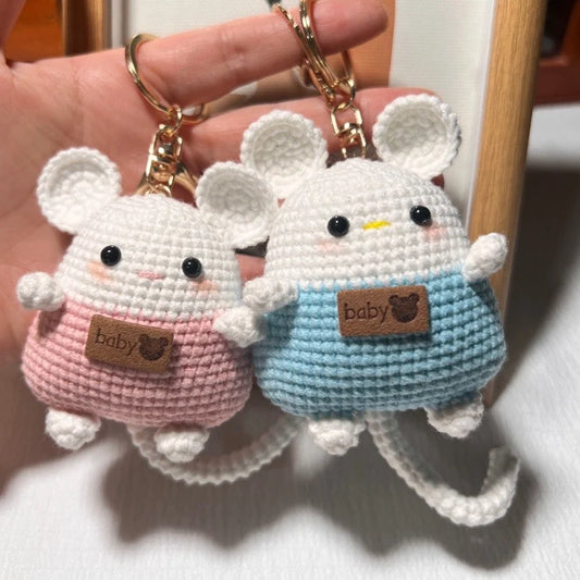 Crochet Keychain, Cute Couple Mouse Key Chain Car Key Ring Pendant Plush School Bag Pendant Gift Kawaii Backpack Keychains