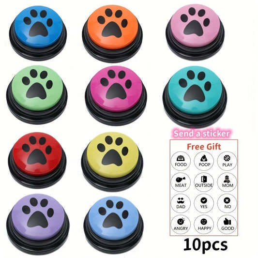 Paw Print Dog Training Buttons - 4, 8, 10 Pcs - Recordable Pet Communication Toys - Battery Operated - For All Dog Breeds - Enhance Communication & Training - Great Gift for Dog Owners